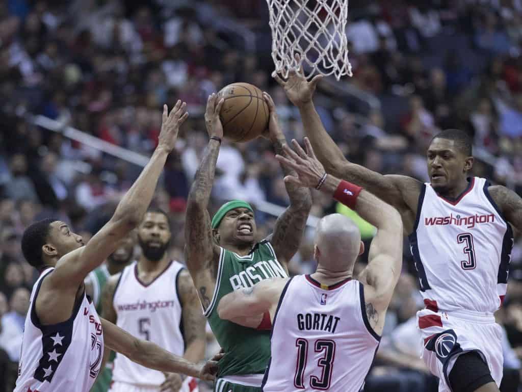 Isaiah Thomas of the Boston Celtics shoots the ball in a game against the Washington Wizards in Game Three of the Eastern Conference Semifinals at Verizon Center on May 4, 2017 in Washington, DC.